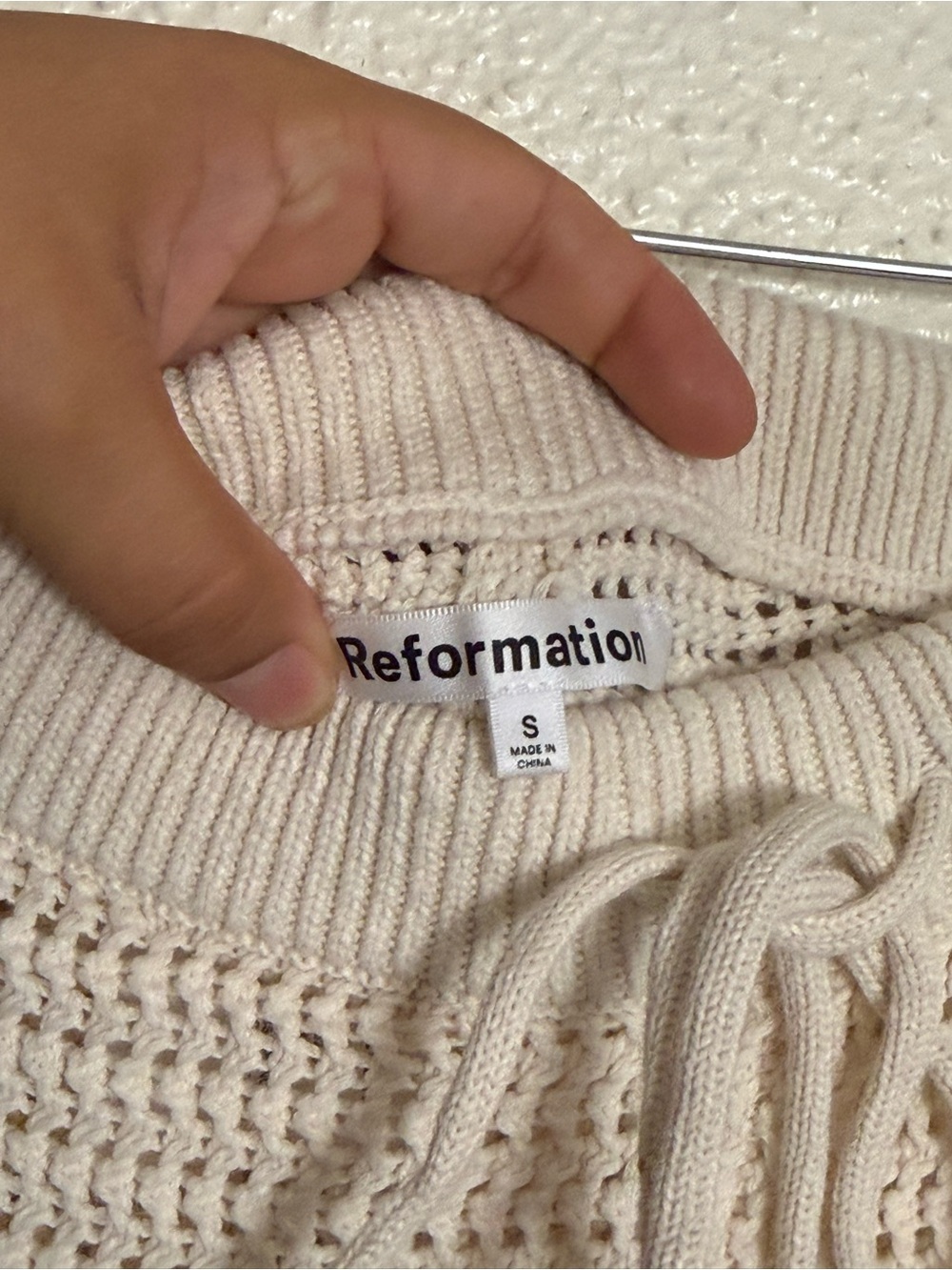 Reformation Cream Rosso Open Knit Organic Cotton Pants size Small - Picture 6 of 9